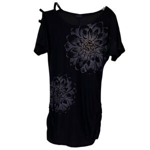 Y2K Black Floral Embellished Women's Top/ Mini Dress